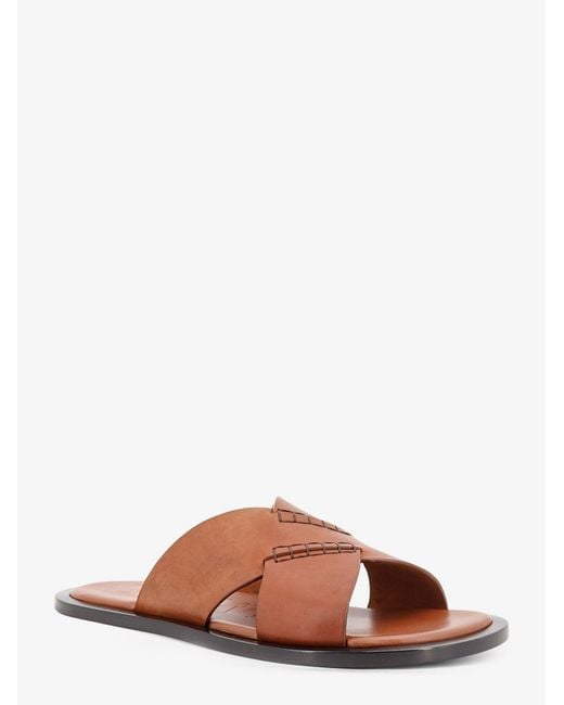 Loewe Brown Flex Leather Sandals With Crisscross Detail for men