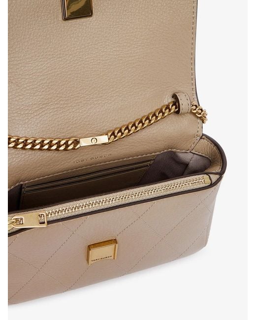 Tory Burch Natural Charlie Quilted Top Handle Chain Wallet Crossbodybag