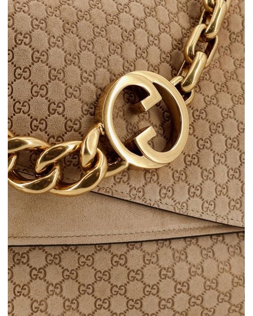 Gucci Natural Suede And Gg Canvas Shoulder Bag