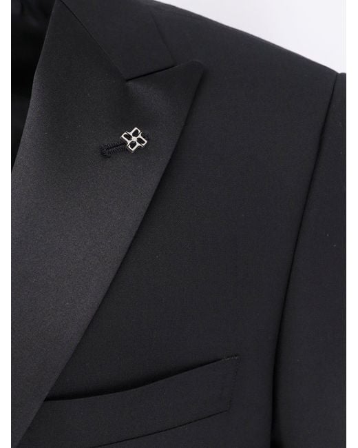 Tagliatore Blue Virgin Wool Tuxedo With Iconic Brooch for men
