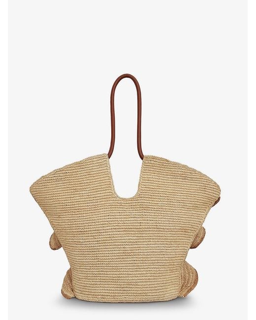 Zimmermann Natural Goldentime Raffia Shoulder Bag With Ruffles