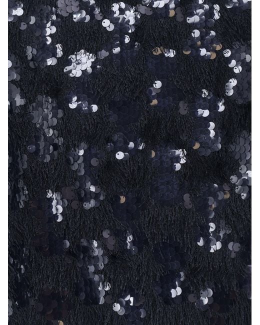 Semicouture Blue Fringed Top Wwith Sequins
