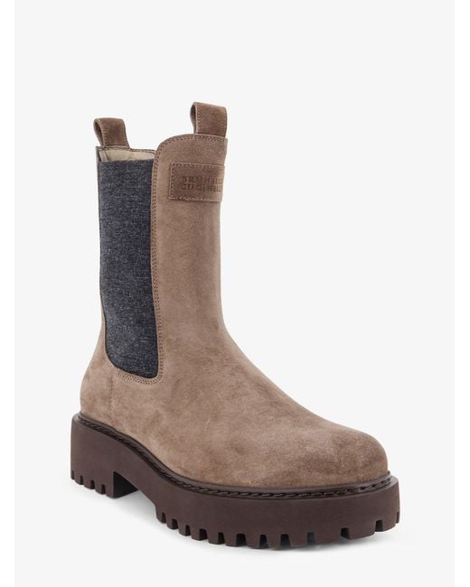 Brunello Cucinelli Brown Suede Boots With Precious Loop Detail