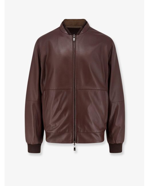 Corneliani Brown Reversible Leather Jacket for men