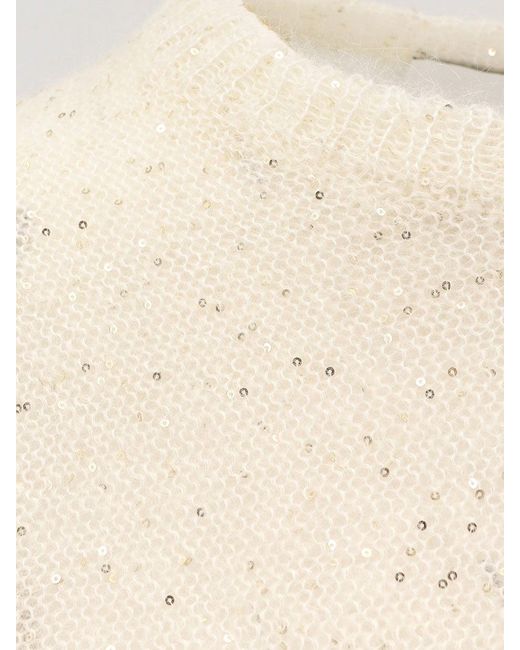 Nude White Mohair Blend Sweater With Sequins