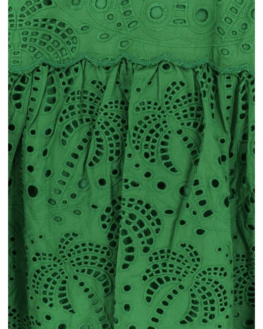 Farm Rio Green Midi Dress Sangallo Lace