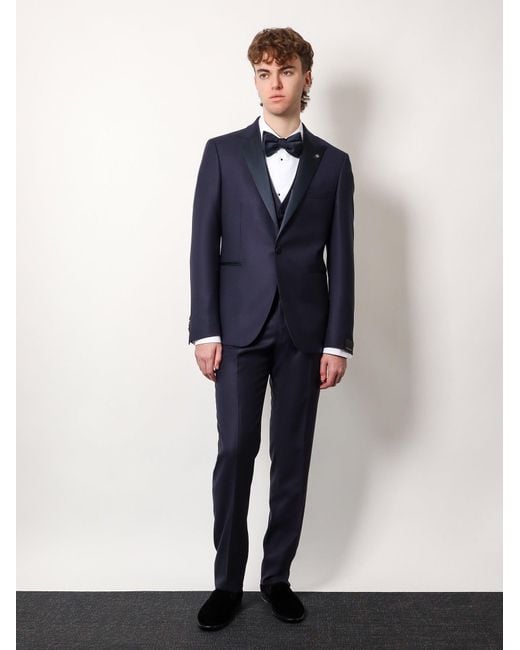 Tagliatore Blue Virgin Wool And Silk Tuxedo With Vest for men