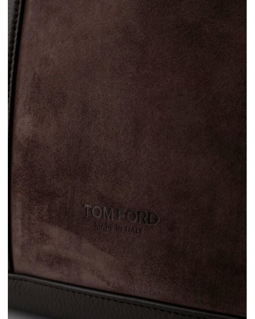 Tom Ford Brown Suede Shopping Bag With Logo Engraved On The Bottom for men