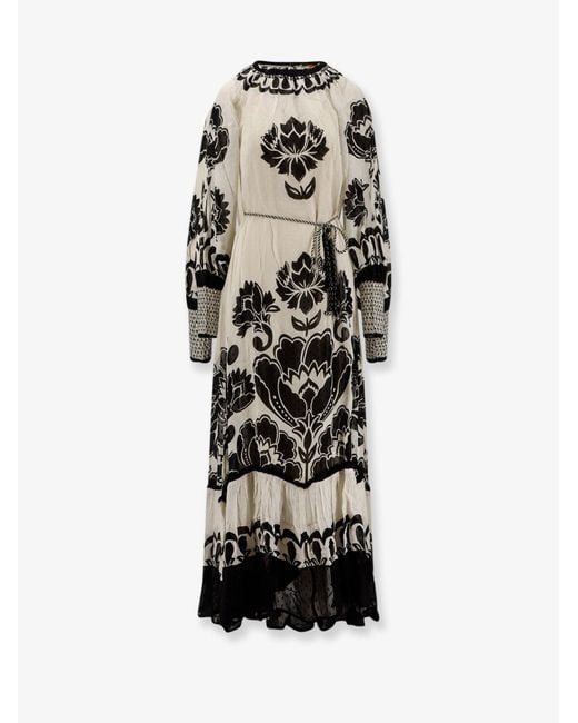 Farm Rio White Viscose Dress With Floral Arabesque Motif