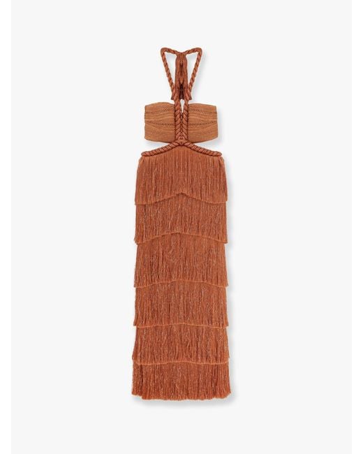 PATBO White Long Dress With Embroidered Corset And Fringes