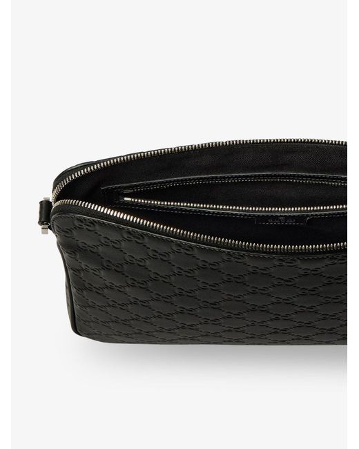 Gucci Black Gg Emblem Leather Crossbody Bag for men