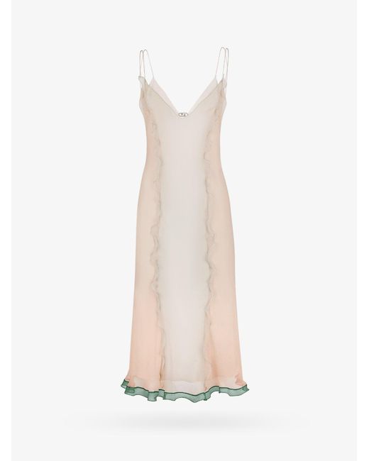 Fendi V-neck Silk Dresses in White | Lyst