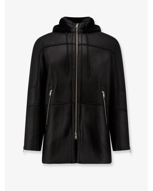 DFOUR® Black Long Leather Jacket for men