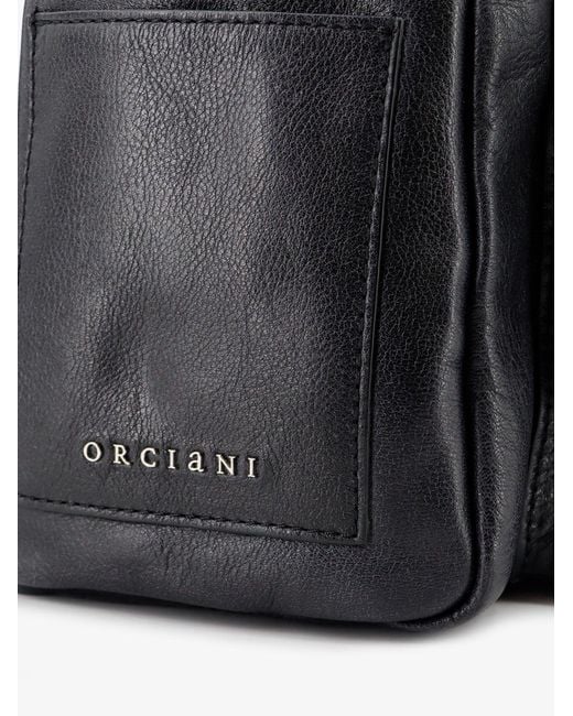 Orciani Black Leather Backpack With Logo for men