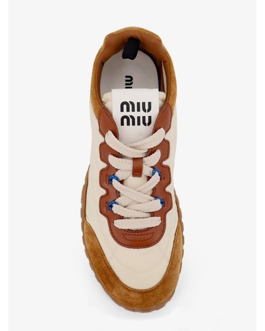 Miu Miu Brown Tyre Technical Fabric And Suede Sneakers