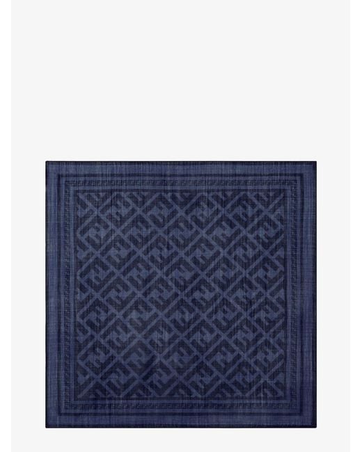 Fendi Blue Wool And Silk Scarf for men