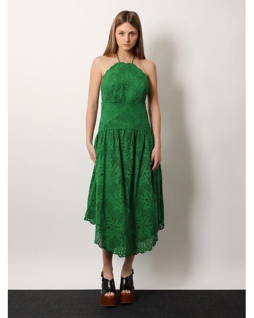 Farm Rio Green Midi Dress Sangallo Lace