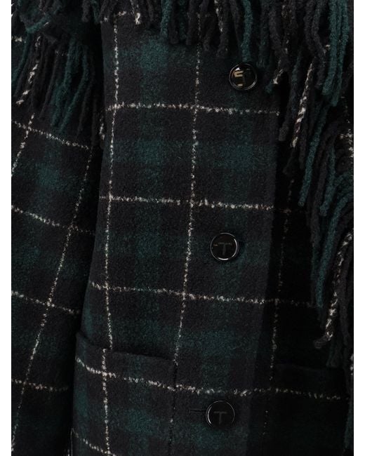 Totême  Black Fringed Scarf Madras Wool Coat