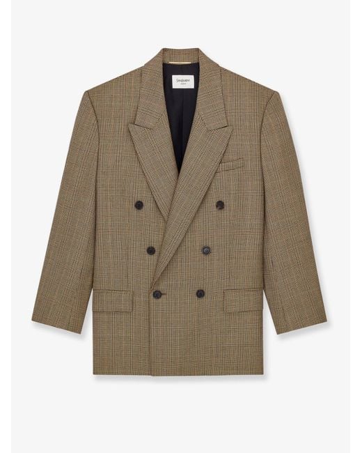 Saint Laurent Natural Prince-Of-Wales Certified Wool Blazer
