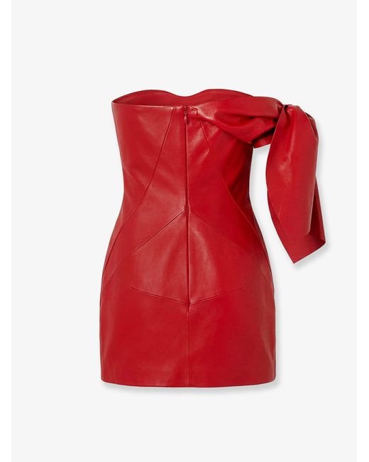 Givenchy Red Leather Bustier Dress With Bow Detail
