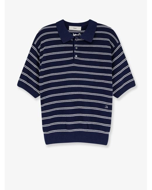 DUNST Blue Striped Cotton Blend Polo Shirt