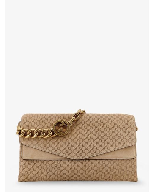 Gucci Natural Suede And Gg Canvas Shoulder Bag