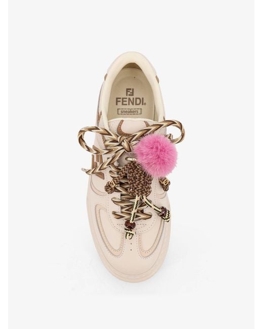 Match Leather Platform Sneakers With Charms-Donna di Fendi in Natural