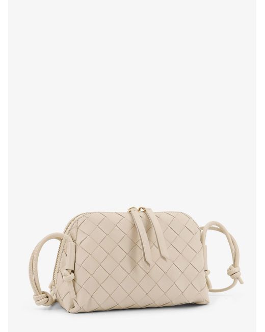 Bottega Veneta Natural Concert Pouch Leather Crossbody Bag With Intrecciato Motif