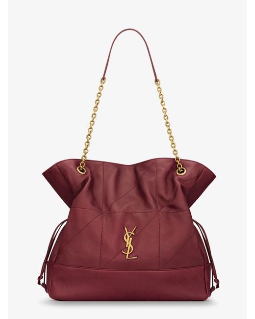 Saint Laurent Red Jamie Leather Shoulder Bag With Carré Rive Gauche Stitching