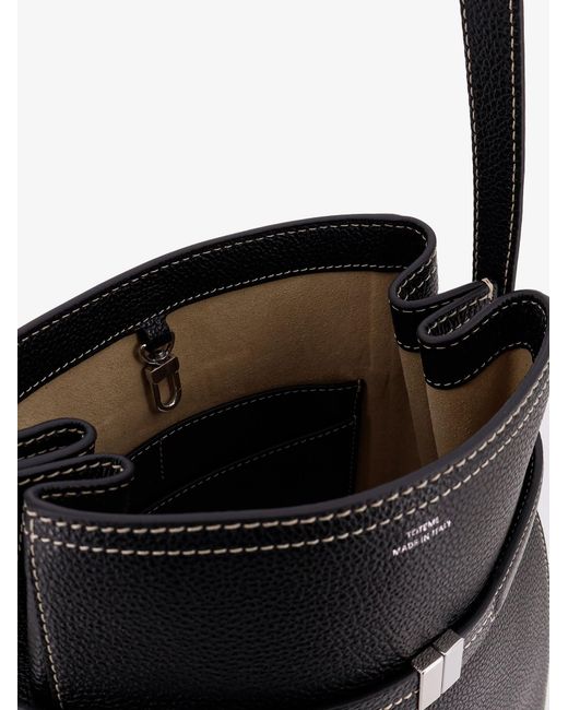 Totême Black Hammered Leather Bucket Bag With Strap On The Front