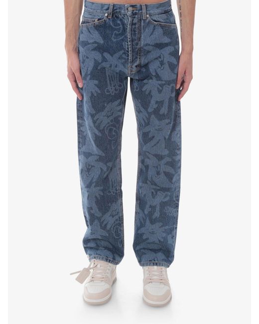 Palm Angels Blue Cotton Closure With Buttons Jeans for men