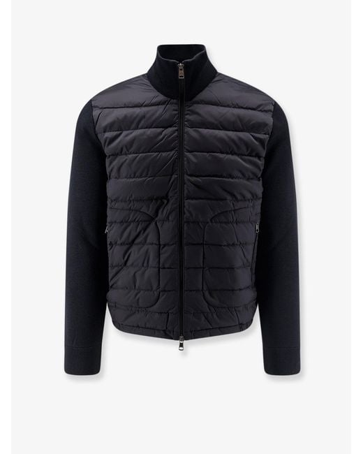 Moncler Black Down Jacket With Virgin Wool Blend Inserts for men