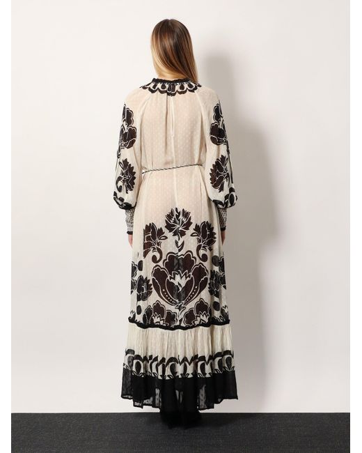 Farm Rio White Viscose Dress With Floral Arabesque Motif