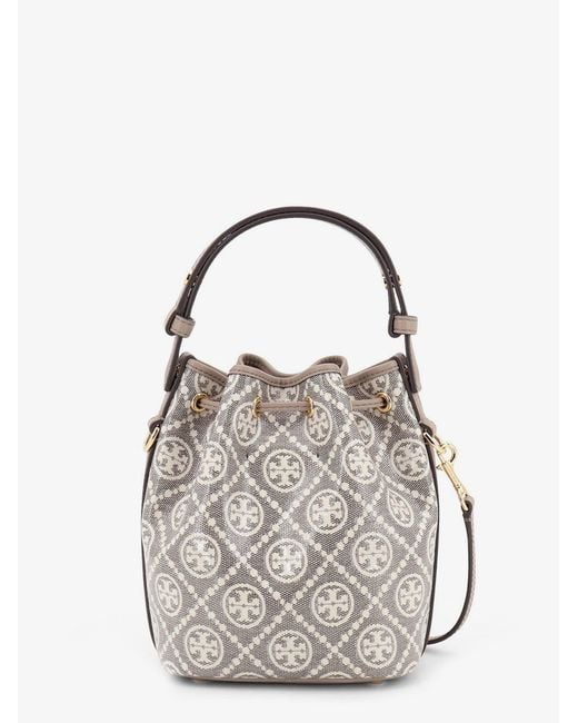 Tory Burch Gray T Monogram Coated Canvas Bucket Bag