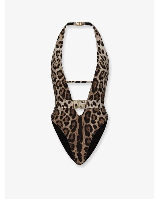 Dolce & Gabbana White Dolce & Gabbana One-Piece Swimsuit With Animal Print