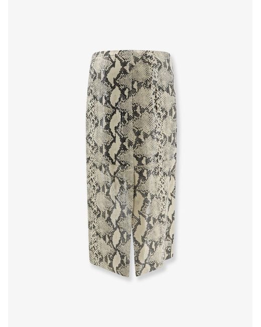 Alysi White Python-Print Leather Midi Skirt