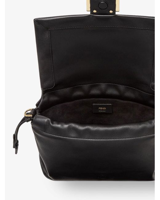 Fendi Black Mamma Baguette Medium Leather Crossbody Bag