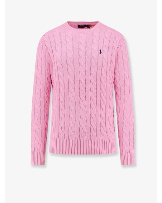 Polo Ralph Lauren Pink Cable Knit Cotton Sweater With Iconic Logo for men