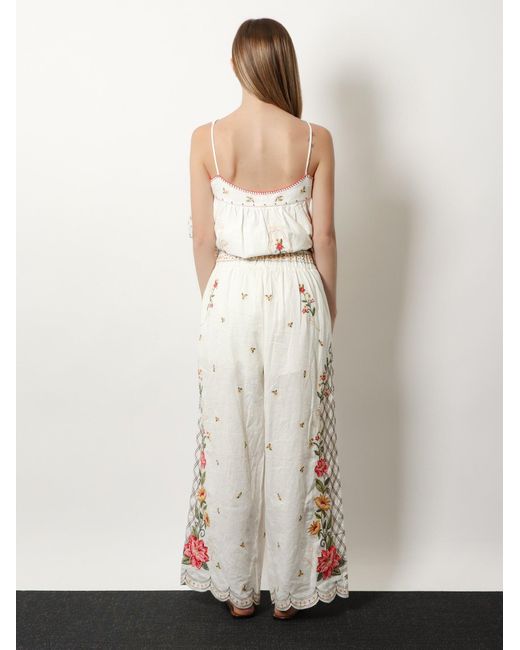 Farm Rio White Wide-Leg Linen-Blend Trousers