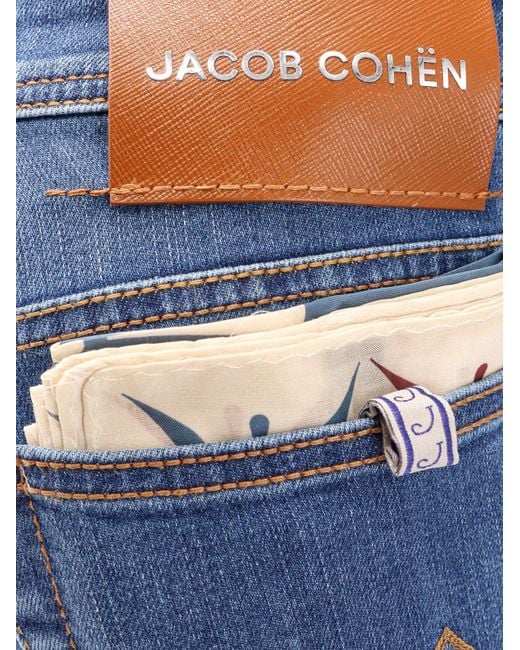 Jacob Cohen Blue Bard Stretch Cotton Jeans With Iconic Handkerchief for men