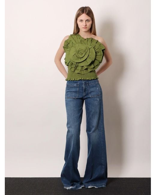Farm Rio Green Linen And Viscose Top