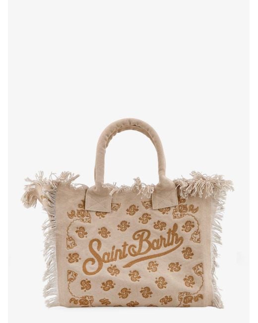 Mc2 Saint Barth Natural Vanity Cotton Handbag With All-Over Embroidery