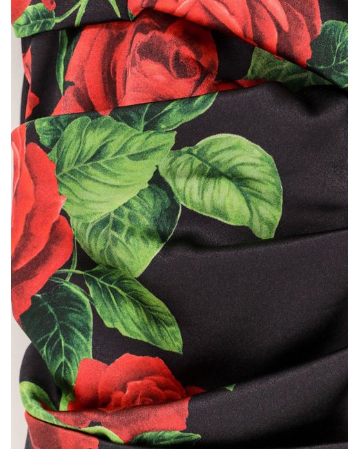 Dolce & Gabbana Red Short Satin Dress With Rose Print
