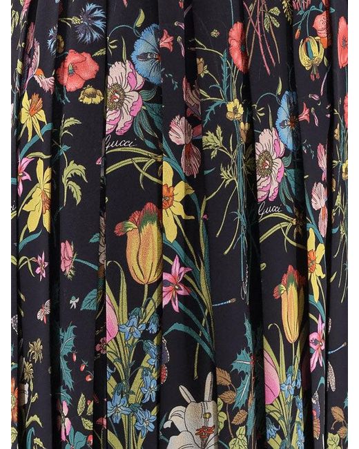 Gucci Black Silk Midi Skirt With Floral Print
