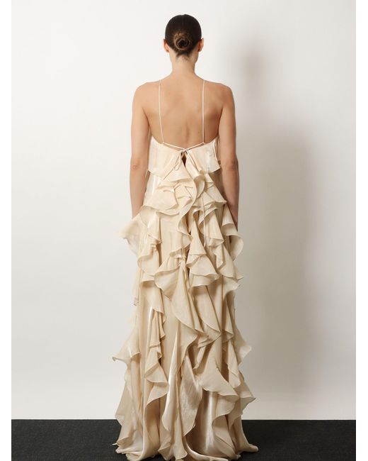 ACTUALEE White Long Dress With Ruffles