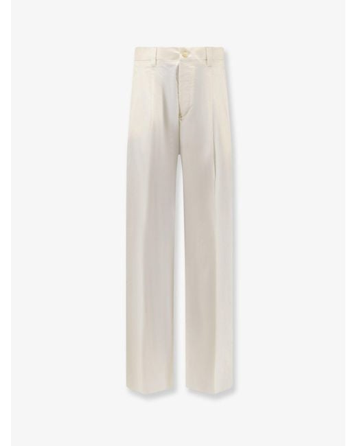Laneus White Stretch Cotton Trousers for men