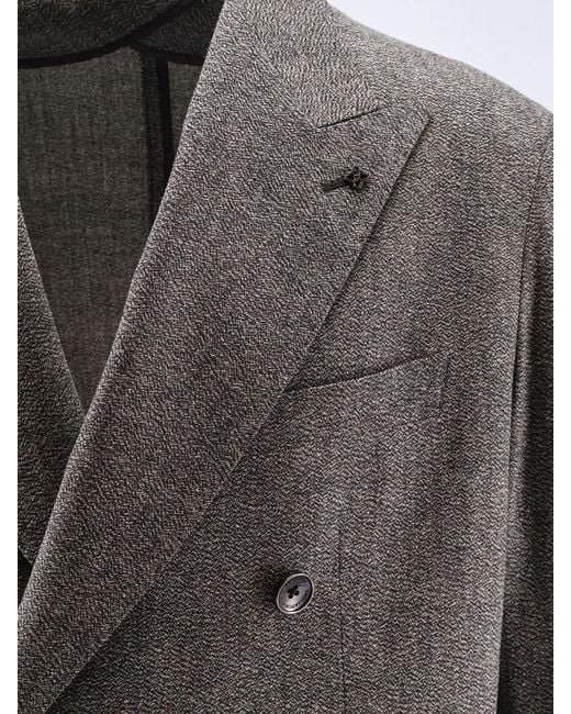Tagliatore Gray Double-Breasted Stretch Melange Virgin Wool Suit for men