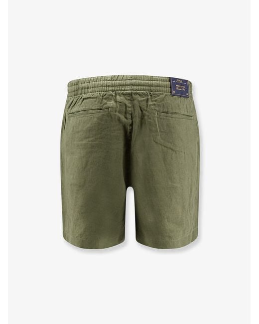 Polo Ralph Lauren Green Linen Bermuda Shorts With Embroidered Logo for men