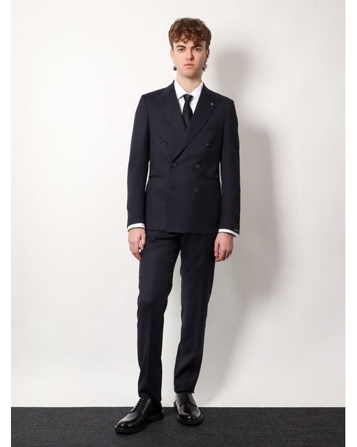Tagliatore Blue Virgin Wool Tuxedo With Removable Brooch for men