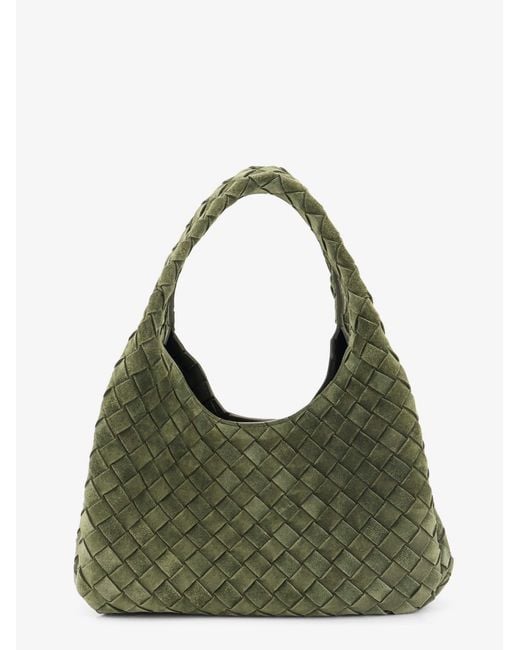 Bottega Veneta Green Campana Intrecciato Suede Shoulder Bag